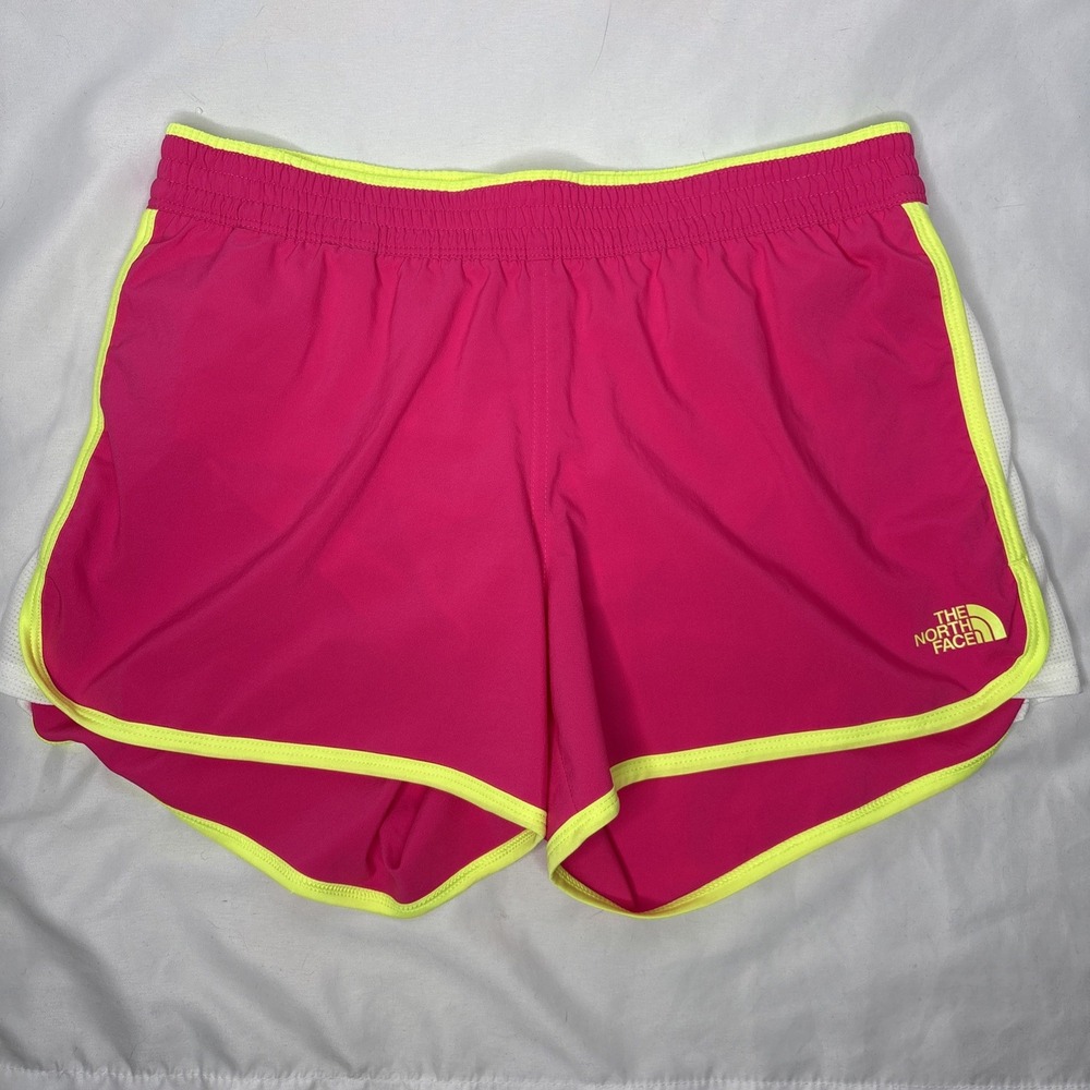 The North‎ Face GTD Women's Small Running Shorts Azalea Pink Dayglo Yellow - Picture 4 of 9